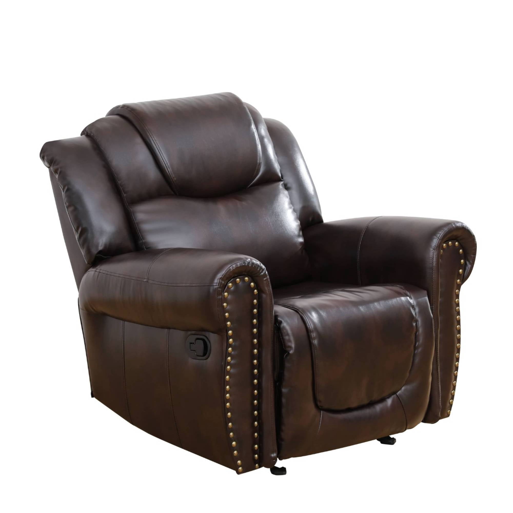 Manual Recliner Chair, Modern Leather Recline Chair with Comfortable Arms Reclining Single Sofa for Living Room, Espresso