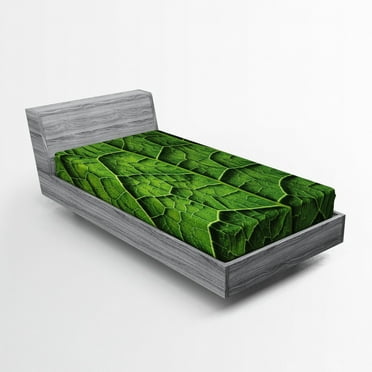 Ambesonne Green Fitted Sheet, Forest Tree Leaf Texture, Twin XL Size, Dark Green