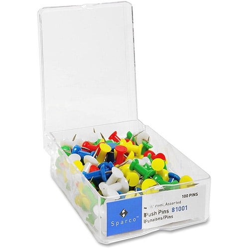 Business Source 1/2" Head Push Pins - 0.50" Head - 100 / Box - Assorted - Steel | Bundle of 5