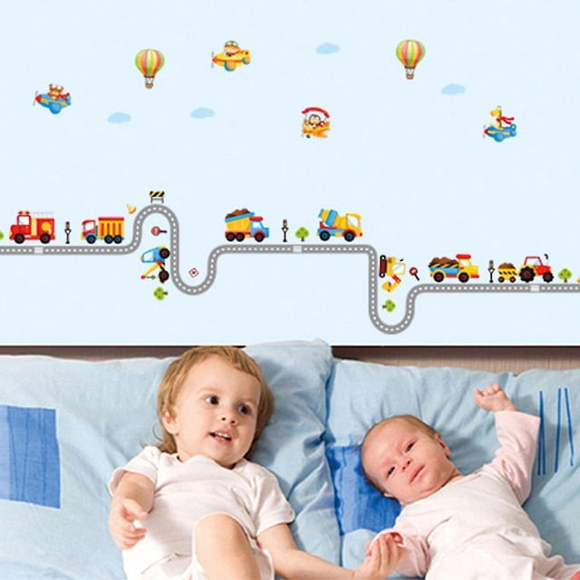 Heytea Coche De Dibujos Animados Avión Globo Etiqueta De La Pared Extraíble Calcomanía, Niños Niños Bebé Hogar Habitación Guardería Diy Adhesivo Decorativo Arte Mural De La Pared