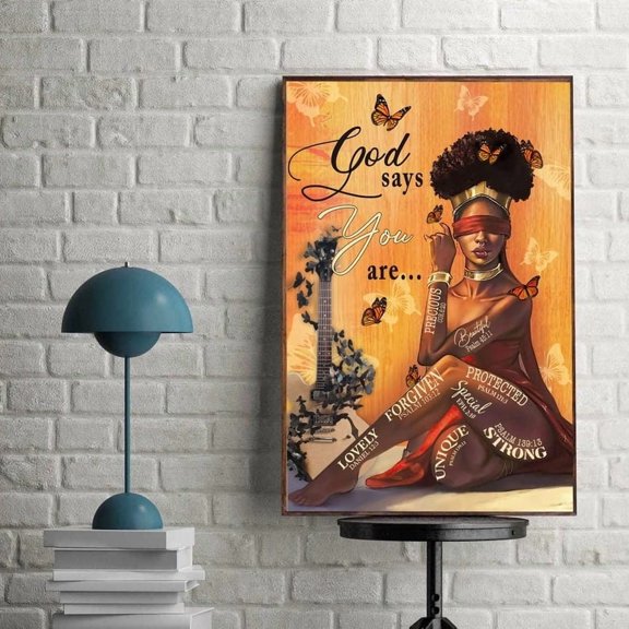 YaHaku God Says You Are Poster, Inspirational Quote, Black Queen Art, Afro Queen Poster, Black Girl Magic, Black Pride Poster