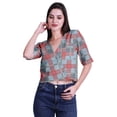 thumbnail image 2 of Moomaya Haut en Coton Imprimé pour T-shirt à Manches Longues d'Été à Col en V pour Femmes, 2 of 6