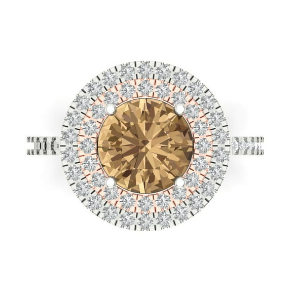 Halo Engagement Ring for Women - 2.6ct Simulated Champagne Diamond in 18K White/Rose Gold Promise Ring