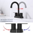 thumbnail image 5 of IVV 2-Handle Bathroom Sink Faucet, 360 Degree High Arc Swivel Spout Centerset 4 Inch Vanity Faucet RV Bathroom Faucet 3 Holes Lavatory Faucet, Matte Black, 5 of 6