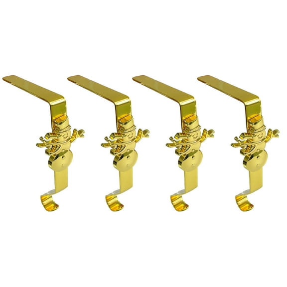 Set of 4 Gold Metal Christmas Stocking Holders with Festive Reindeer Design for Mantel, Heavy Duty Holiday Decoration Hooks
