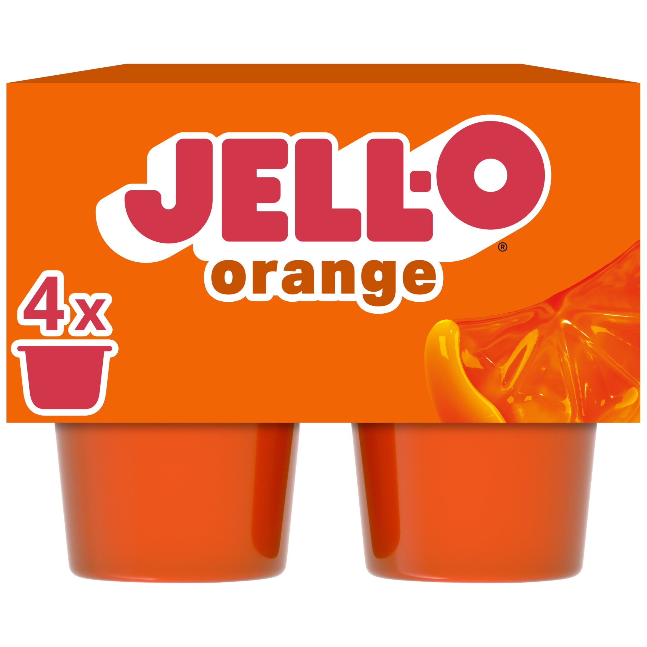 Jell-O Zero Sugar Orange Gelatin Snack Cups, Low-Calorie, Pack of