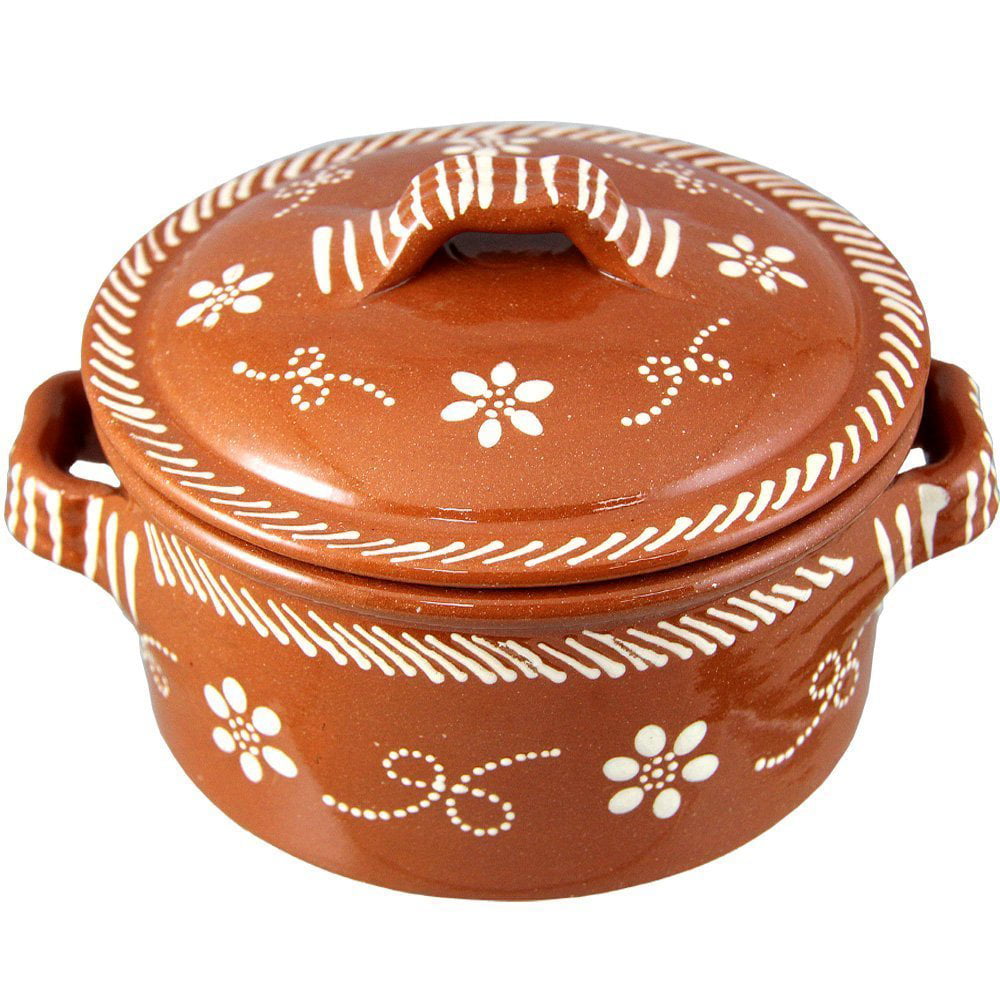 Traditional Portuguese Terracotta Clay Hand Painted Cooking Pot With Handles 