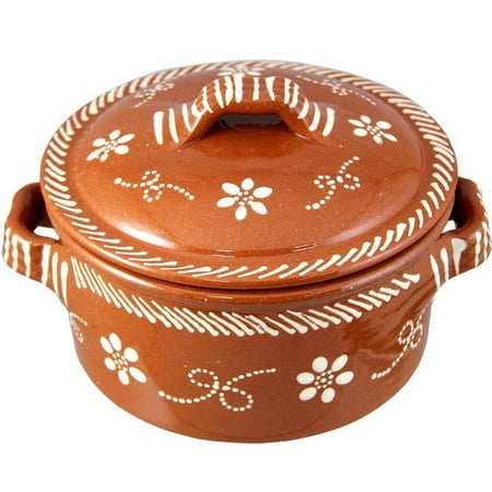 Traditional Portuguese Hand Painted Vintage Clay Terracotta Cooking Pot With