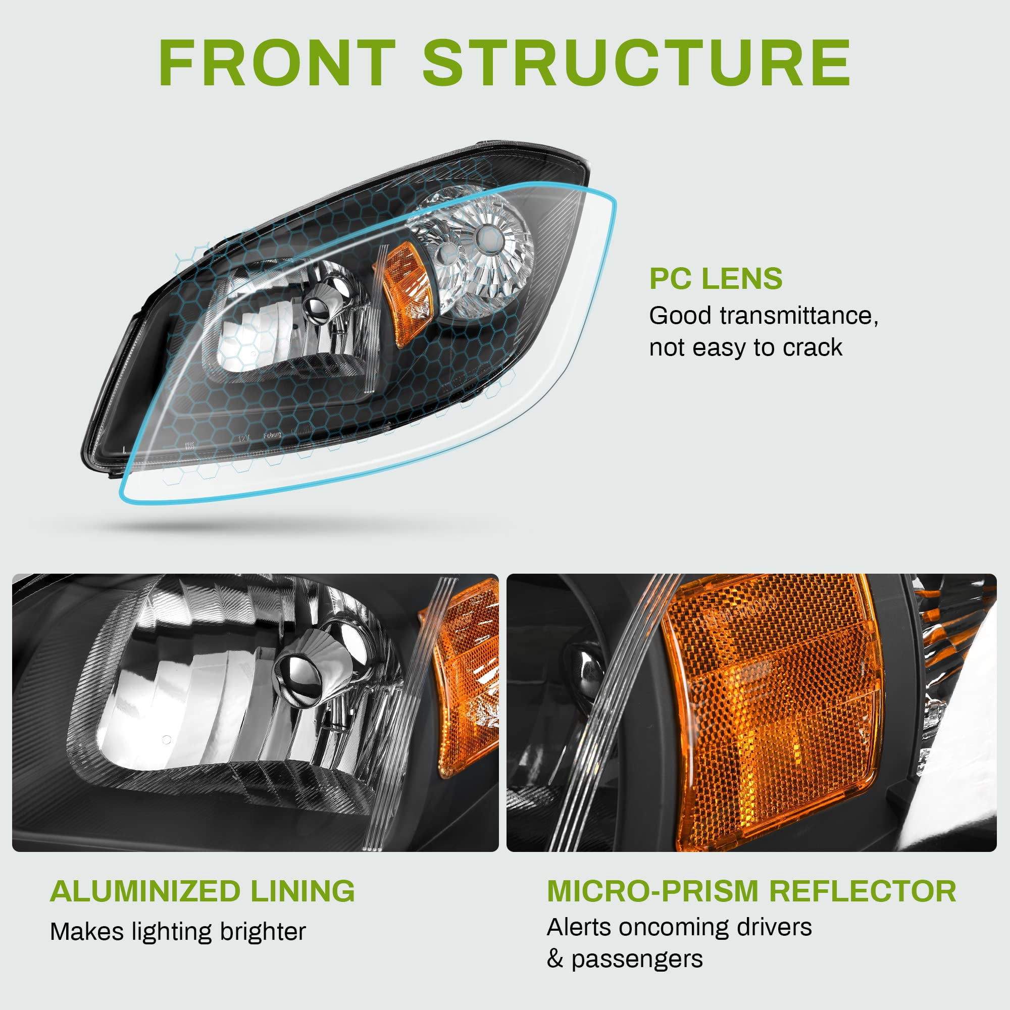RVNI Headlights For 2005-2010 Chevy Cobalt 2007-2010 Pontiac G5 2005-2006 Pursuit Set