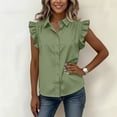 thumbnail image 6 of MORESEC Women's Plus Size Blouse Sleeveless Collared Ruffle Button Down Shirt Casual Party Wear Tops, Army Green M, 6 of 6