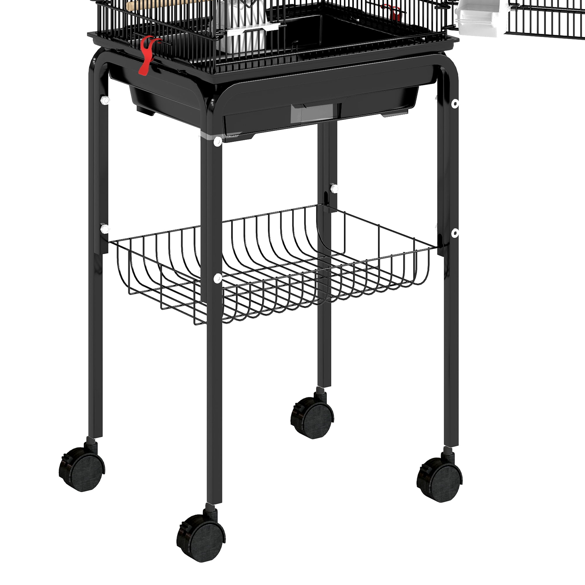 Uforic 62" Large Metal Bird cage with Rolling Stand, Slide-Out Tray,3 Perches and 4 Feeders, Black