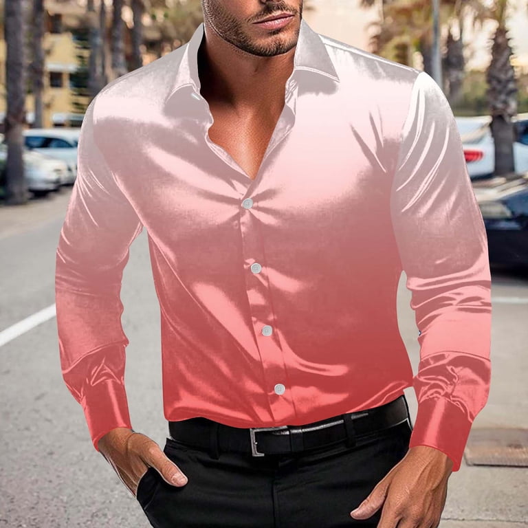zbxnLI Men's Satin Button down Shirt Silk Long Sleeve Dress Shirts Club  Party Wedding Collared Shirt for Men - Walmart.com