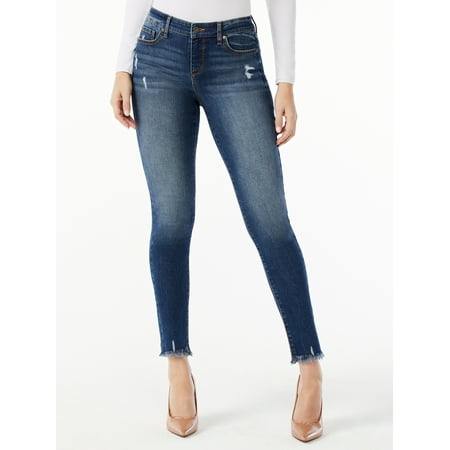 Sofia Jeans Women's Sofia Skinny Mid Rise Distressed Fray Hem Jeans