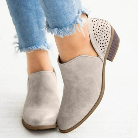 

NECHOLOGY Fleece Lined Boots Women Wide Width Shallow Round Women s Heel Toe Fashion Mouth Solid Womens Boots 6.5 Size Beige 9
