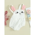 thumbnail image 2 of Infant Baby Girls Easter Cami Romper Sleeveless Bunny Print Bandage Casual Romper with Plush Ball, 2 of 8
