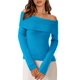 thumbnail image 1 of Suéter PRETTYGARDEN con Hombros Descubiertos y Mangas Largas Azul Mineral XXL, 1 of 8