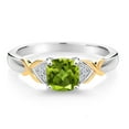 thumbnail image 2 of Gem Stone King 0.88 Cttw Green Peridot and White Lab Grown Diamond 925 Silver and 10K Yellow Gold Ring for Women | Gemstone Birthstone | 6MM Cushion Cut | Available in Size 5, 6, 7, 8, 9, 2 of 4