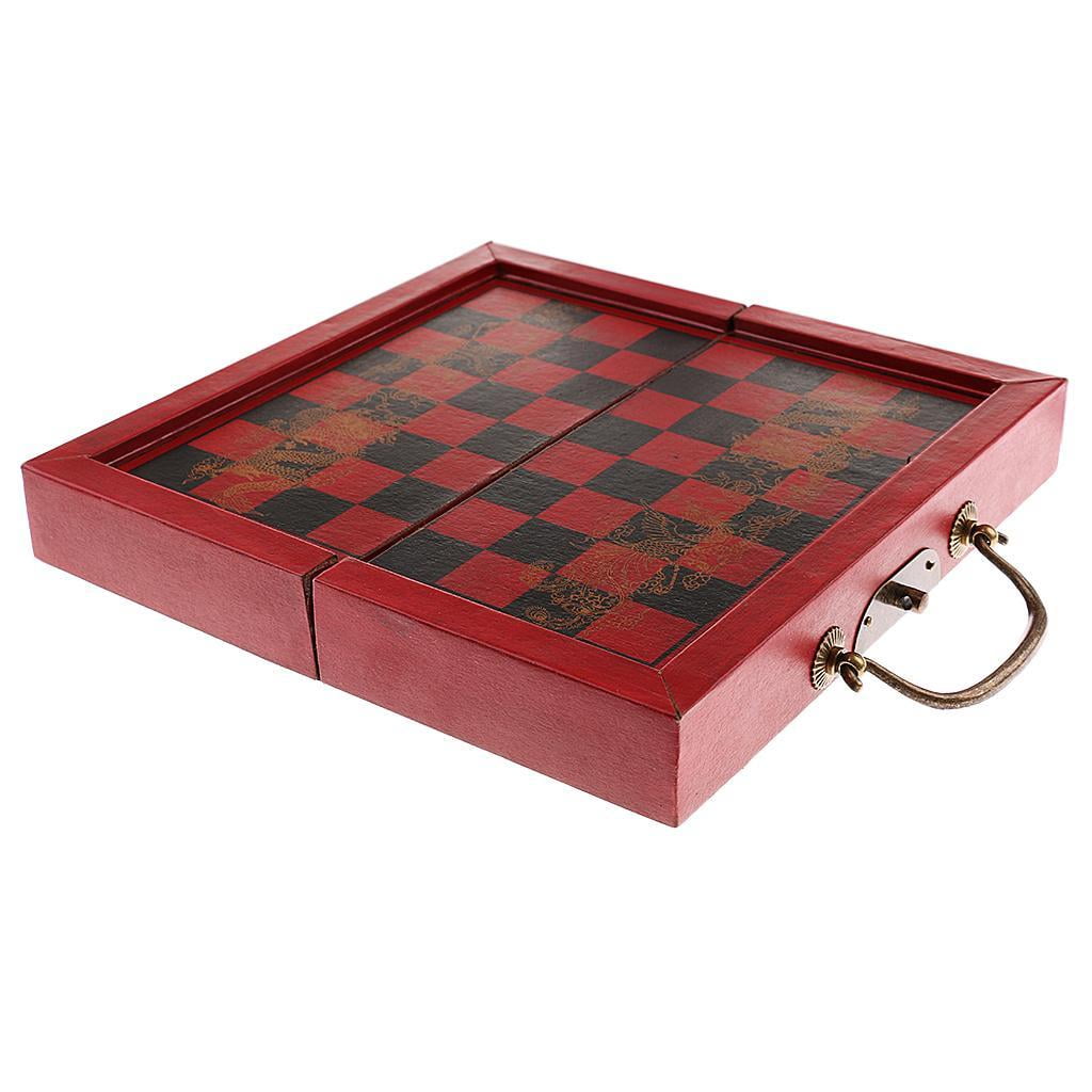 LeeQinersw Folding Portable Antique Chinese Chess Board Games Wooden Table Chess Pieces Set