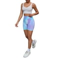 thumbnail image 2 of INSPIRE CHIC Women's High Waist Tie Dye Biker Shorts Tummy Control Workout Running Thigh Slimmer S Blue Purple, 2 of 5