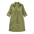 thumbnail image 5 of Fwqbns Women's Linen Casual Tunic Shirt Dress V Neck 3/4 Sleeve Loose Fit Beach Mini Dress Summer Vacation Outfit Green, 5 of 9
