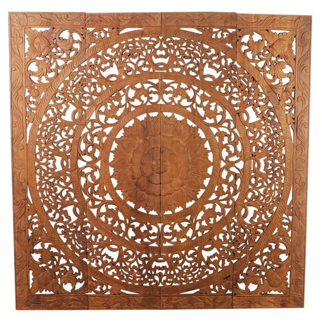 Strata Furniture 48x48" Traditional Wood H-3D Lotus Panel in Brown