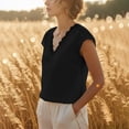 thumbnail image 6 of Helii Black Tank Tops for Women Women's Cotton Linen V Neck Lace Trim Cap Sleeve Casual Summer Vacation Blouse Top, 6 of 8