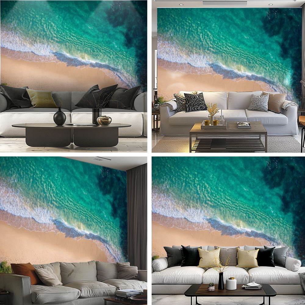 Peel and Stick Wallpaper Clean ocean waves breaking white sand beach turquoise emerald coloured Modern Art Wall Mural Decor Self Adhesive and Removable 69in x 98in