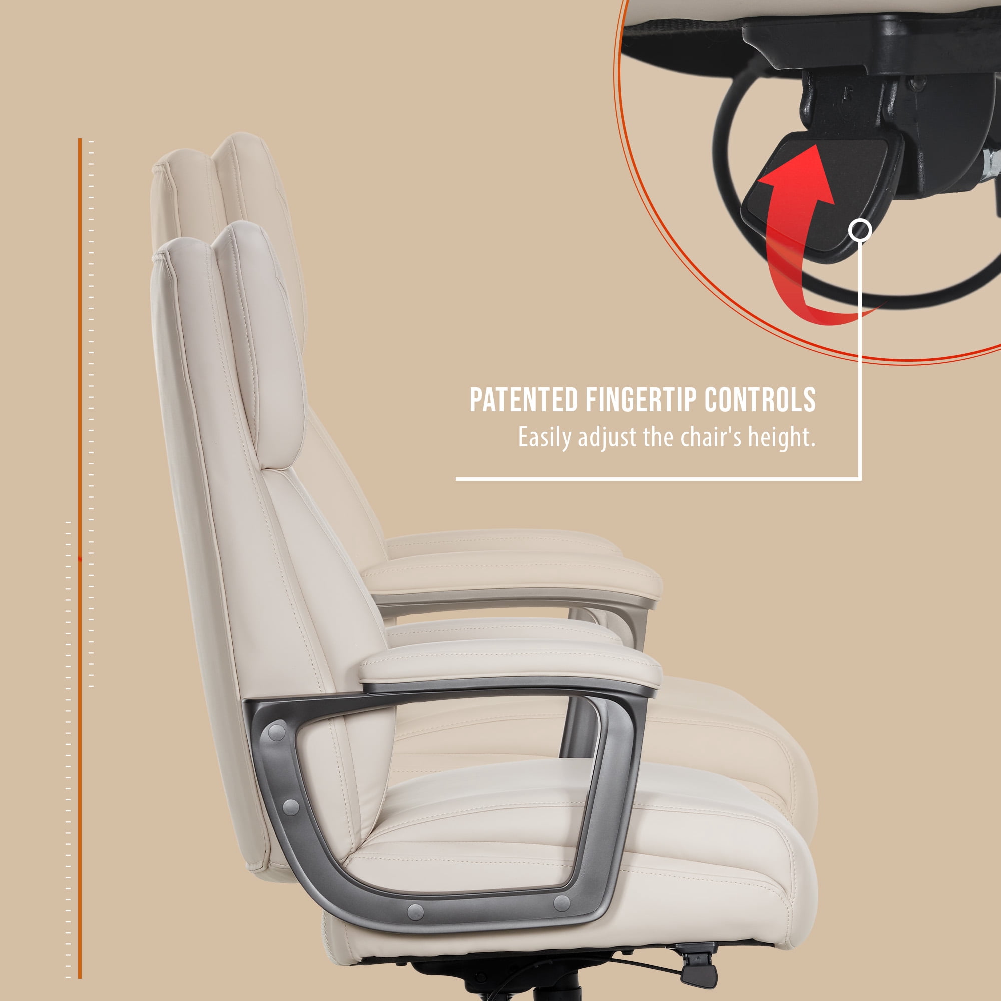 Shaquille O'Neal Rion Ergonomic Heavy-Duty Office Chair, PureSoft Upholstery, High-Back Desk Chair with 400 lb Capacity, Ivory