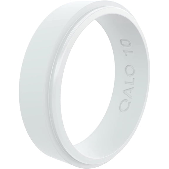 QALO Women's White Narrow Polished Step Edge Silicone Ring – Durable Wedding Bands with Flexible Comfortable Fit – Skin-Friendly and Lightweight Design – Size 10