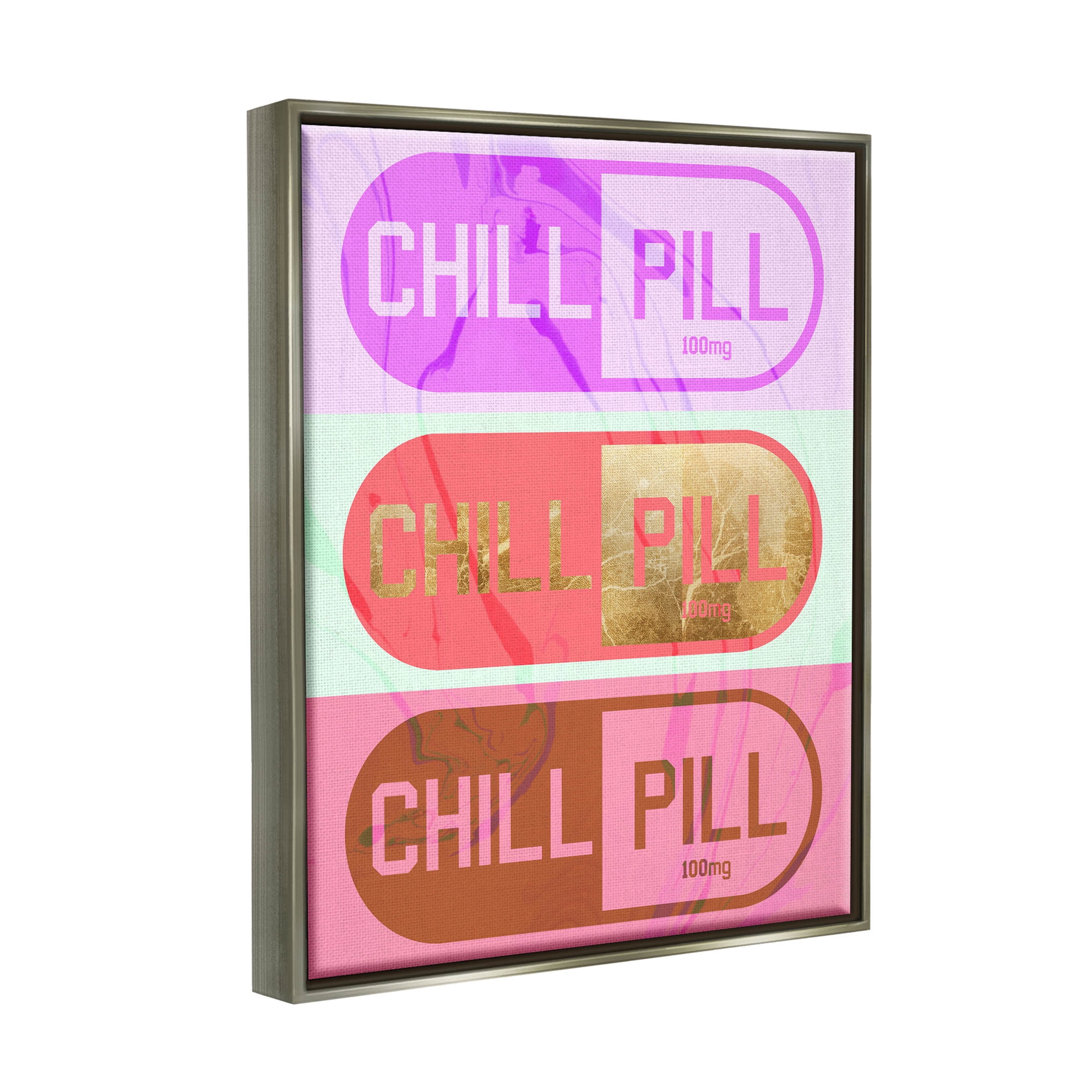 Stupell Industries Glam Detail Chill Pill Graphic Art Luster Gray Floating Framed Canvas Print Wall Art, Design by Daphne Polselli