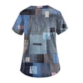 thumbnail image 3 of EHTMSAK Women's Denim Print Scrub Shirts Color Block Nurse with Pocket Workwear Scrub Tops Outfits Short Sleeve Casual Nursing Uniform Scrub Shirt V Neck Trendy Going Out Shirt Navy 5XL, 3 of 3