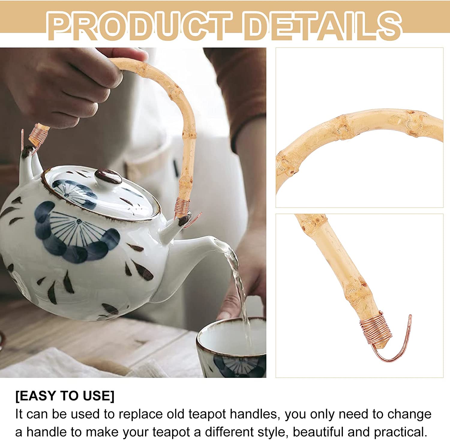 4pcs Bamboo Teapot Handle U-Shape Handle Replacement Kung Fu Teapot Accessories Supplies for Ceramic and Pottery Tea Pots Handle Purses - image 4 of 7