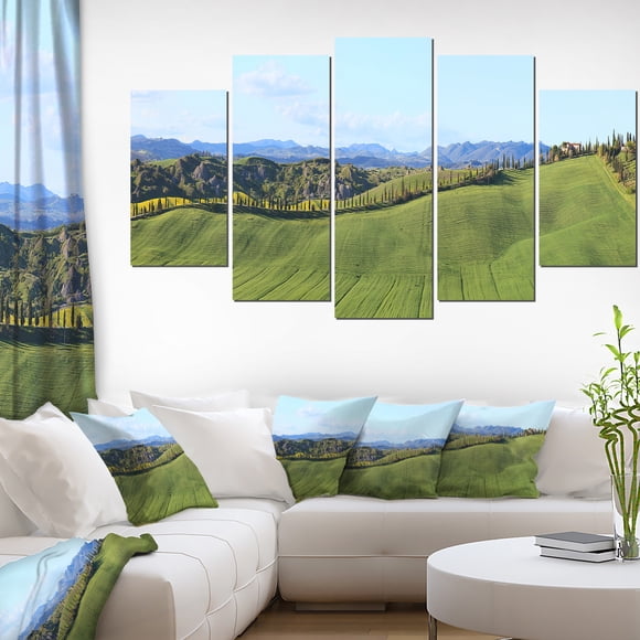 Green Field with Cypress Trees Panorama - Oversized Landscape Wall Art Print