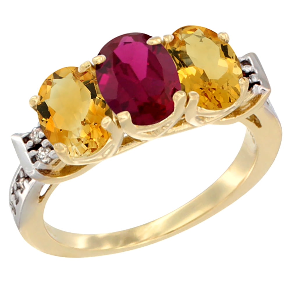 10K Yellow Gold Enhanced Ruby & Natural Citrine Sides Ring 3-Stone Oval 7x5 mm Diamond Accent, sizes 5 10 by WorldJewels