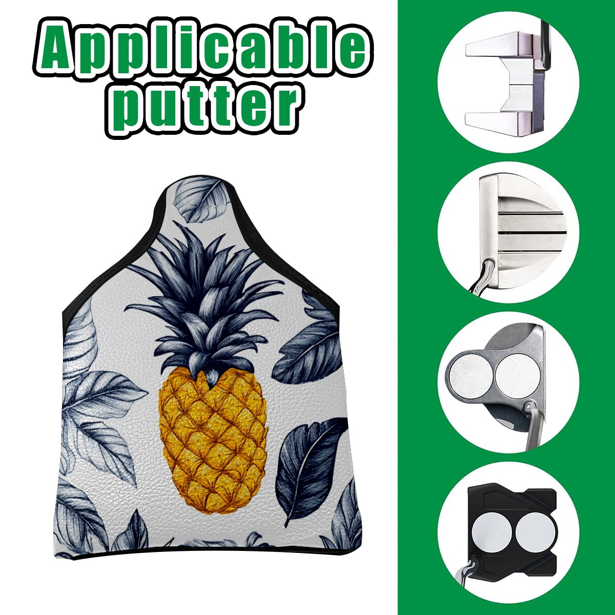 Golf Mallet Putter Cover Premium Leather Waterproof Golf Putter Head Cover with Magnetic Closure Pineapple Pattern