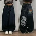 thumbnail image 1 of 2024 nueva tendencia americana Retro Hip-hop bordado patrón pantalones vaqueros holgados para hombres y mujeres Y2K Harajuku gótico pantalones anchos ropa de calle, 1 of 1