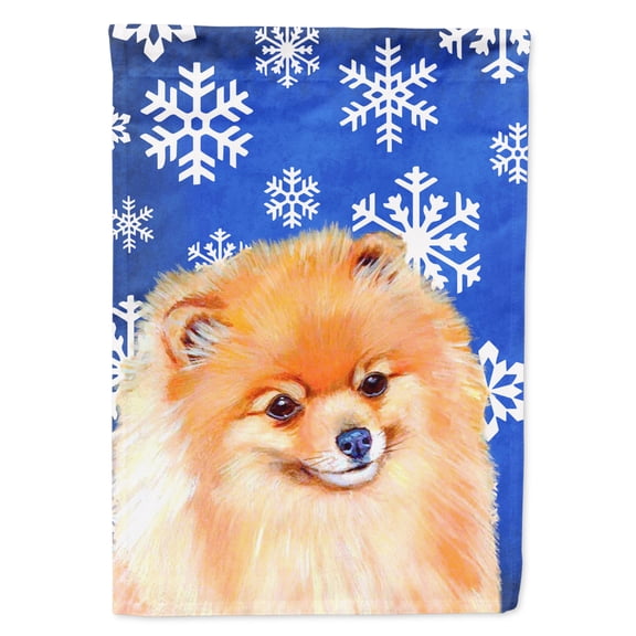 Carolines Treasures LH9305-FLAG-PARENT Pomeranian Winter Snowflakes Holiday Flag  multicolor
