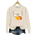 thumbnail image 5 of FAOWME Women Thanksgiving Pullover Long Sleeve Round Neck Cute Turkey Print Casual Loose Fit Sweatshirt For Fall Winter Daily Wear Beige L, 5 of 5