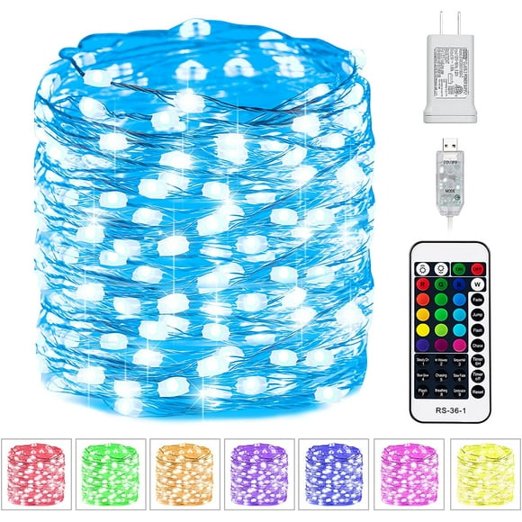 Fairy Lights Plug in - 33 FT. 100 LED USB Powered 16 Multi Colors Changing Fairy String Lights with Remote and 13 Flashing Modes for Christmas Bedroom Indoor Outdoor Decor Adapter Included