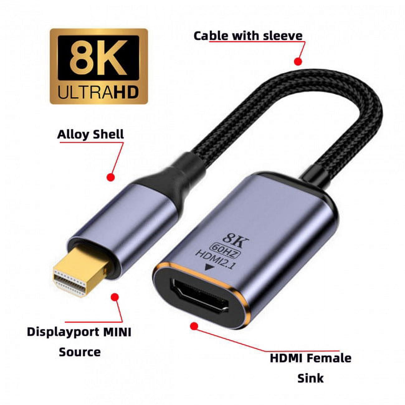 FVH Mini DisplayPort 1.4 Source to HDMI 2.0 Display 8K 60hz UHD 4K MINI-DP to HDMI Female Monitor Adapter Cable