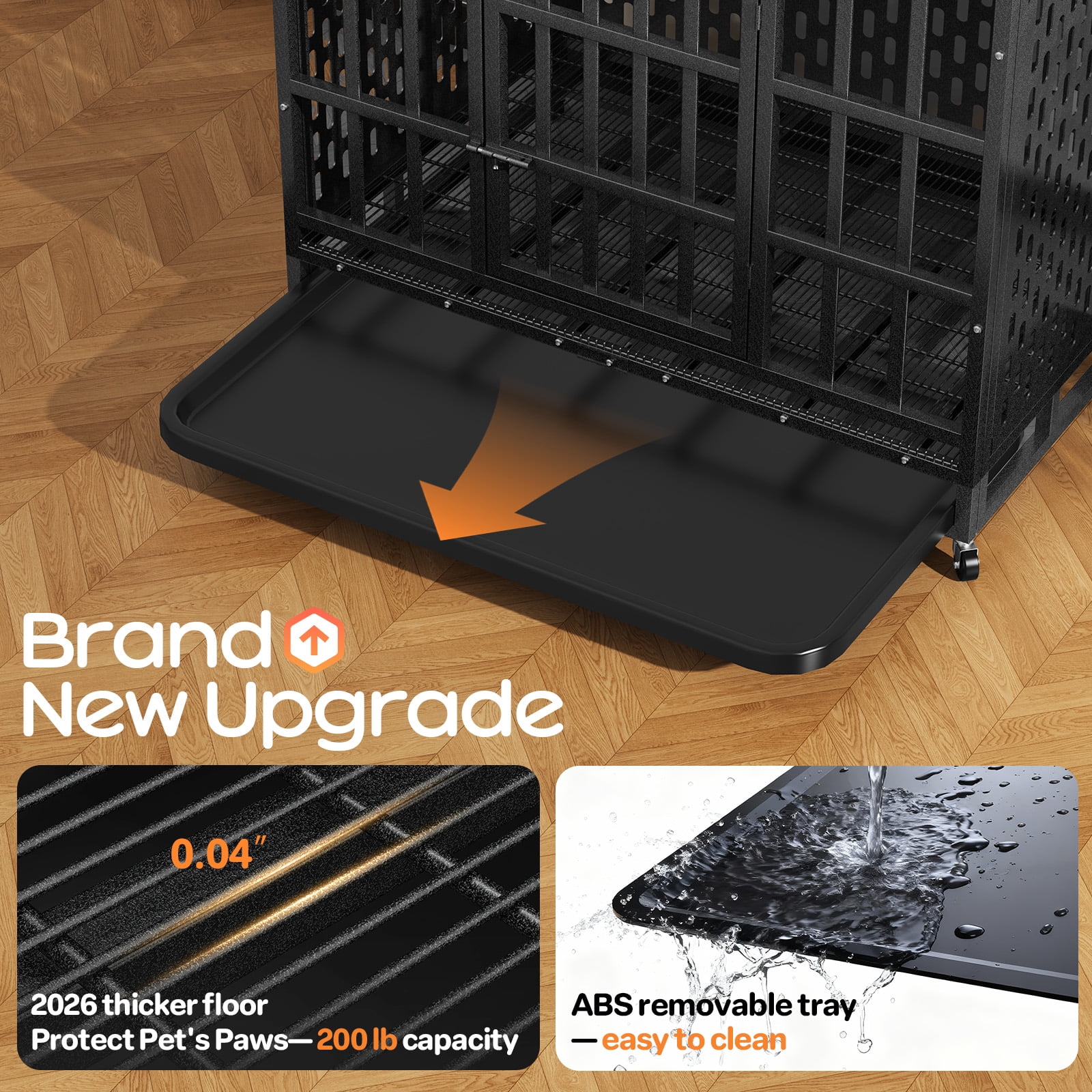 YOKWOK 38 Inch Heavy Duty Dog Crate for Small Dogs, Indestructible Chew-Proof & Escape-Proof Dog Cage for High Anxiety Dogs, Steel Dog Kennel with Locking Wheels & Removable Tray, Black