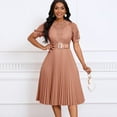 thumbnail image 3 of Womens Summer Pleated Midi Dress Casual Floral Lace Belted A-Line Flowy Dresses, 3 of 5
