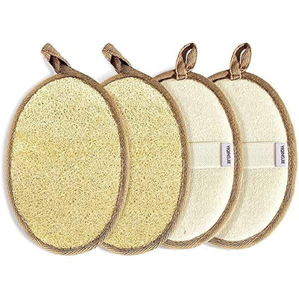 wonima11 Natural Loofah Sponge Exfoliating(4 Packs),Made with Eco-Friendly and Biodegradable Shower Luffa Sponge, Loofah for Women and Men, Brown