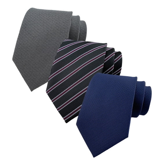 Pack of 3 Men‘s Woven Jacquard Neckties - Classic Stripe & Check Pattern, Extra Long Length for Big & Tall, Formal Business and Wedding Party Ties
