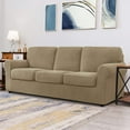 thumbnail image 2 of Set of 7 Stretch Check Spandex Jacquard Sofa Covers (Large, Sand), 2 of 6