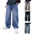 thumbnail image 2 of UACY Boys Baggy Jeans Kids Straight Wide Leg Cargo Pants Denim Y2K Teen Casual Loose Elastic Waist Summer Trousers (Blue, 15-16 Years), 2 of 7