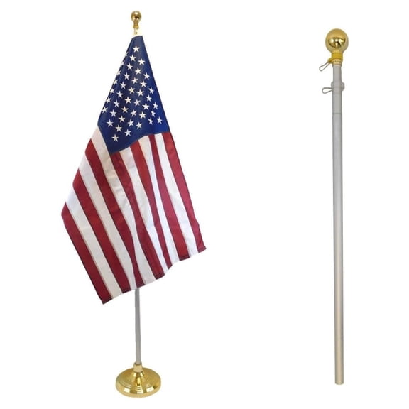 Flag Pole 8 Foot Aluminum Silver - Telescoping Flagpole for 2x3 & 3x5 Flags - Adjustable Display Pole with Ball Topper - Outdoor & Indoor Use
