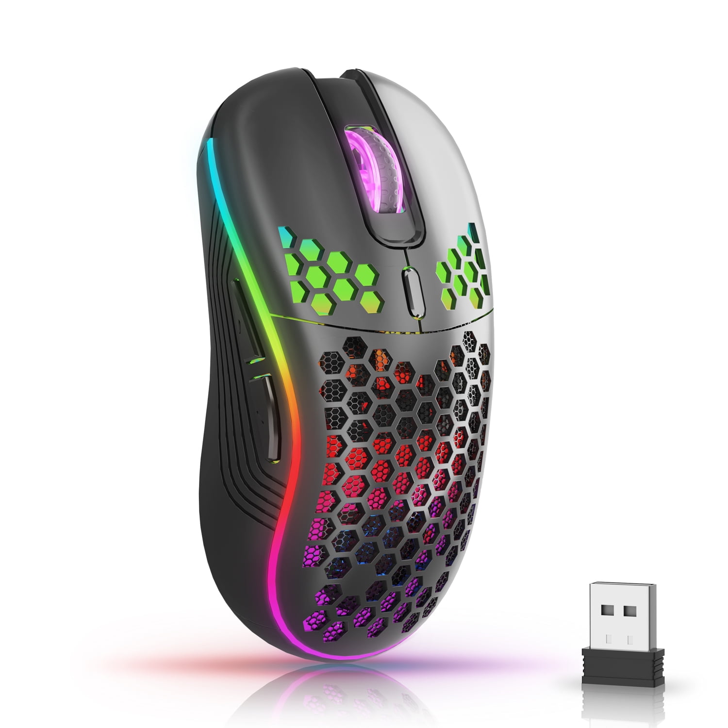 Wireless Gaming Mouse SGEYR Lightweight with 800-1200-1600 DPI Honeycomb Shell Programmable 6 Buttons