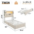 thumbnail image 3 of LAFGUR Twin Size LED Bed Frame with 2-Tier Storage Bookcase Headboard and 2 Drawers,Velvet Princess Platform Bed for Girls,USB Ports & Outlets,White, 3 of 10