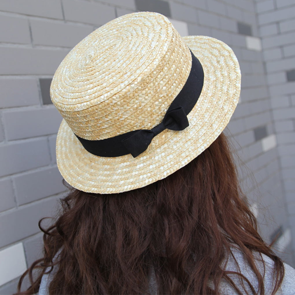 Summer Women's Straw Hats Chiffon Ribbon Ladies Outdoor Beach Sun Hat Cap 